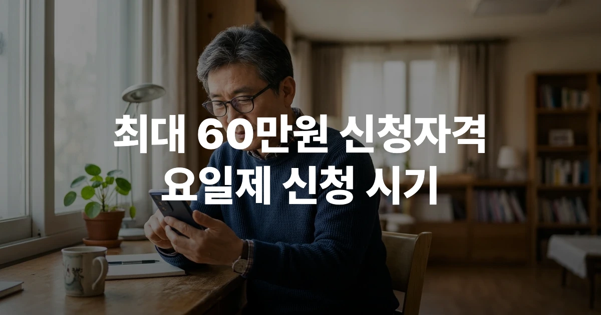 40대 중년 남성이 스마트폰으로 고유가 피해지원금 신청 화면을 확인하는 모습
