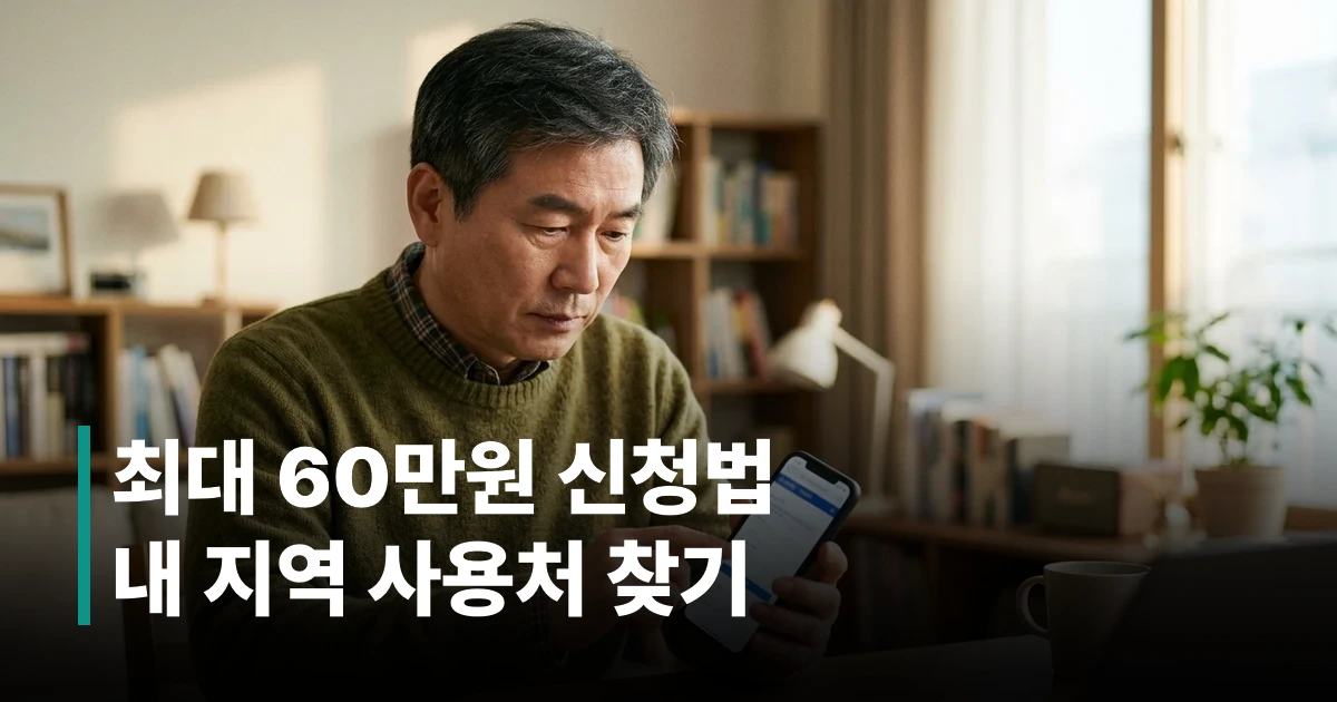 스마트폰으로 고유가 피해지원금 대상 여부를 조회하는 50대 남성