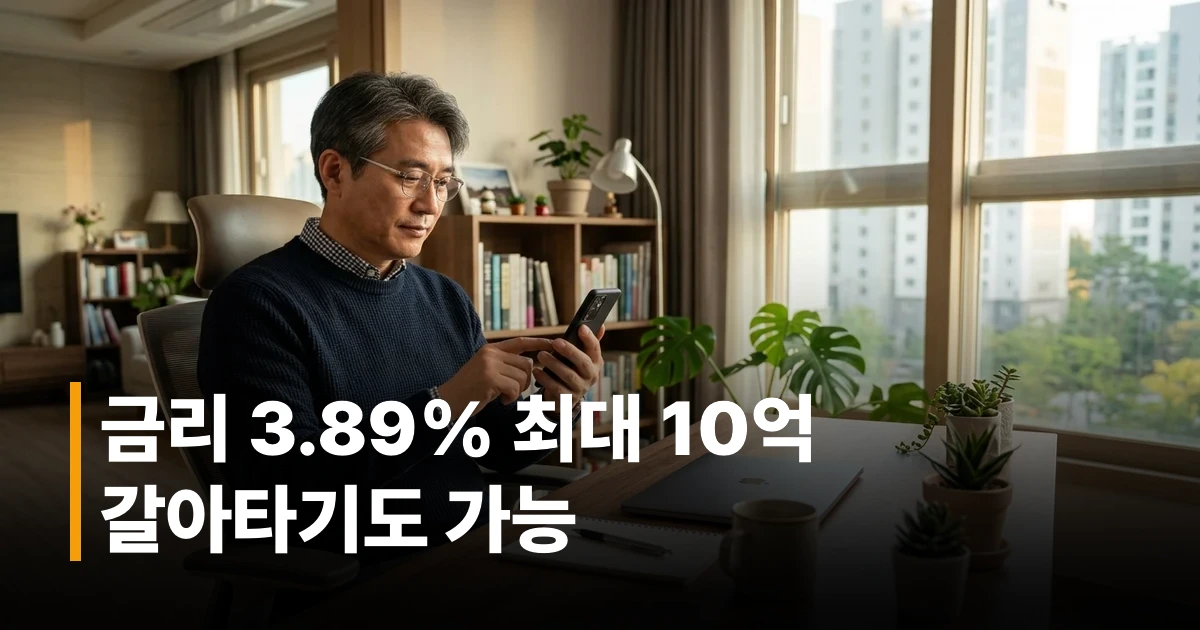 카카오뱅크 앱으로 부동산담보대출을 신청하는 50대 남성