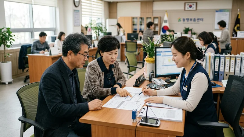 주민센터에서 고유가 지원금 이의신청을 상담받는 50대 시민