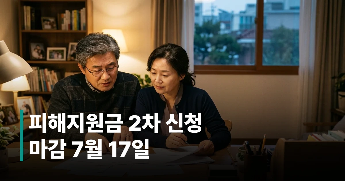 고유가 피해지원금 이의신청을 위해 서류를 검토하는 중장년 부부
