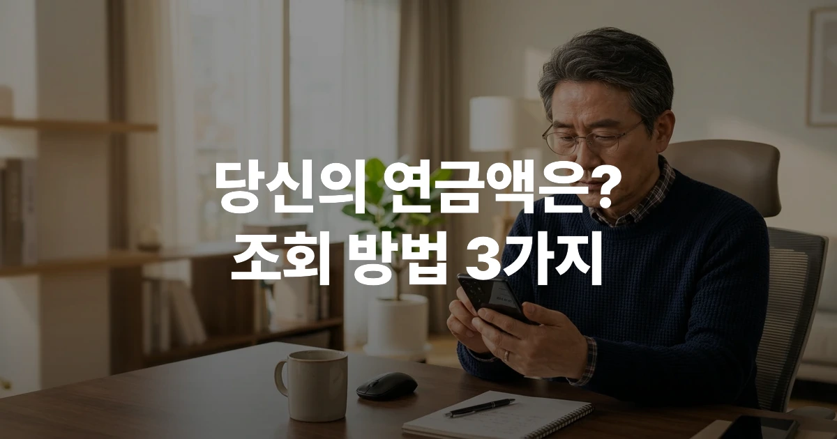 50대 한국 남성이 스마트폰으로 국민연금 예상 수령액을 조회하는 모습