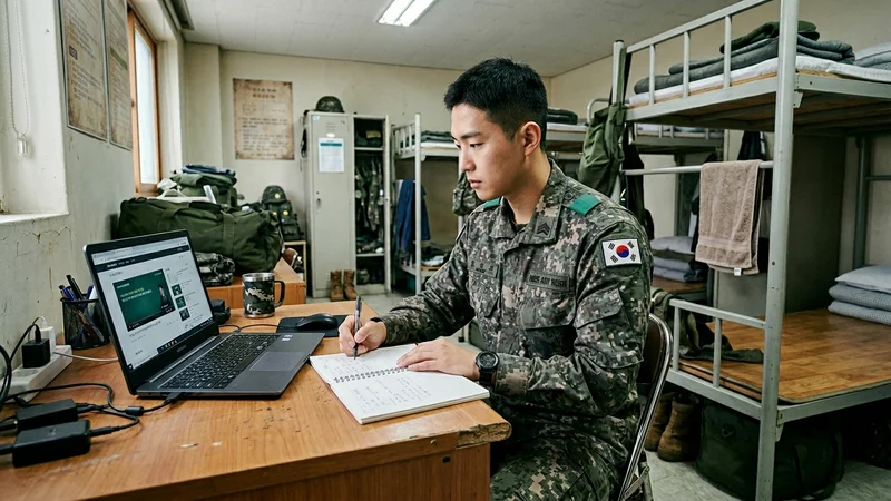 나라사랑포털에서 자기개발비용을 신청하는 군 장병 이미지