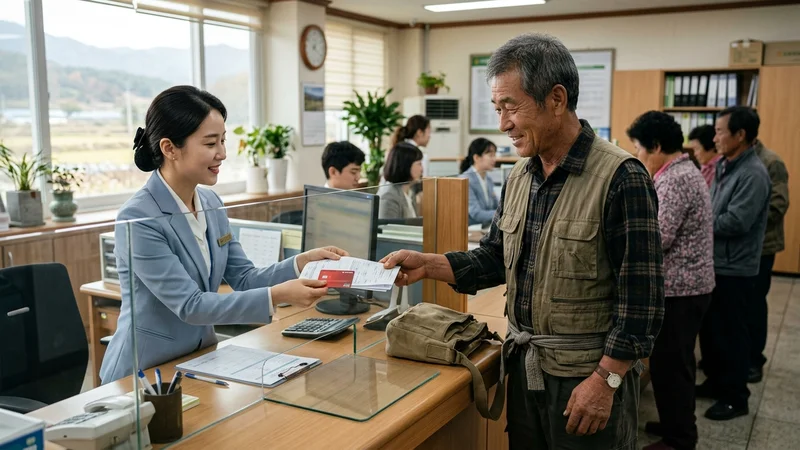 농협 창구에서 면세유 카드를 발급받는 50대 농업인