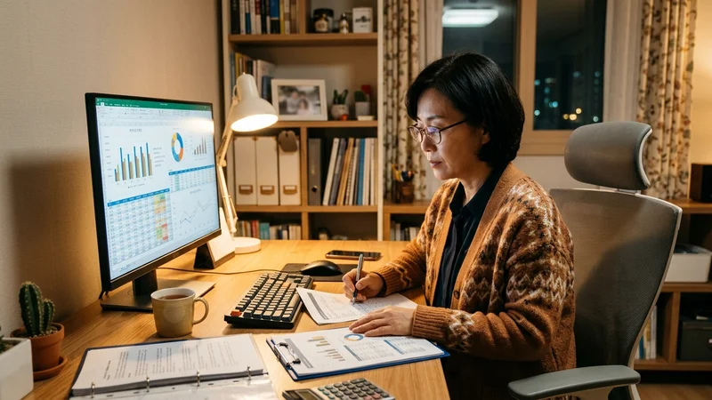 AI 관련 주식과 ETF 투자 포트폴리오를 분석하는 40대 한국인