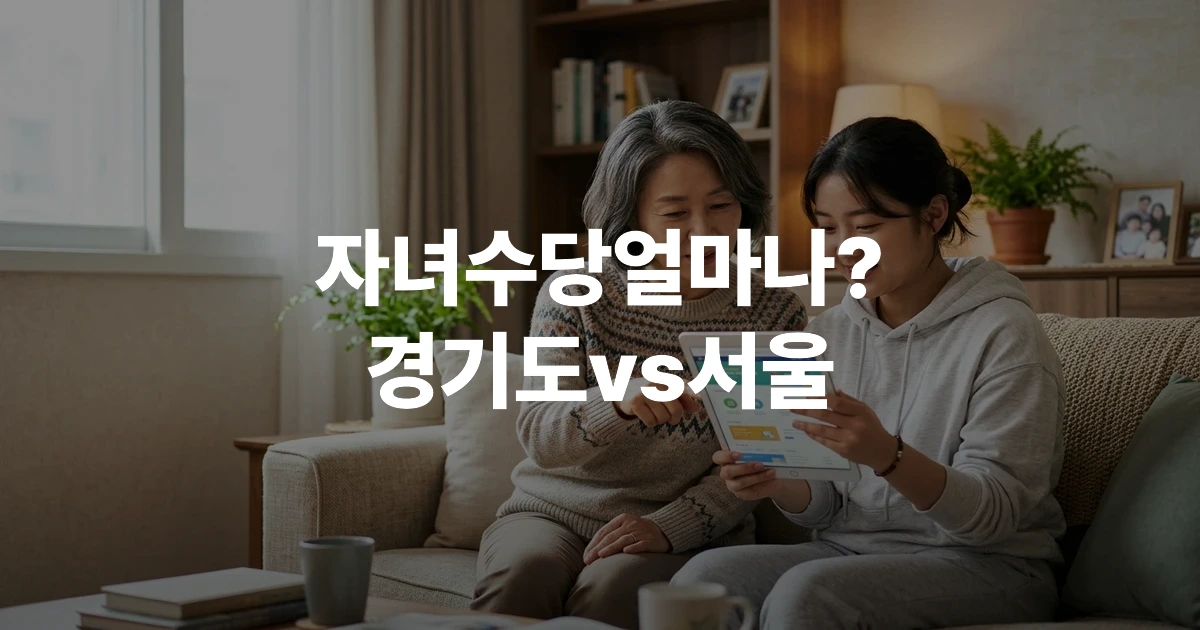 40대 부모가 스마트폰으로 청년기본소득 신청 정보를 확인하는 모습