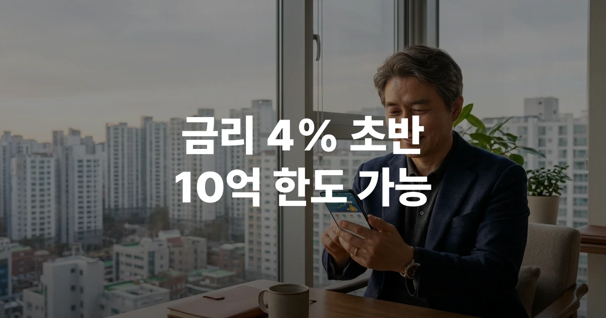 카카오뱅크 앱으로 주택담보대출을 조회하는 50대 남성