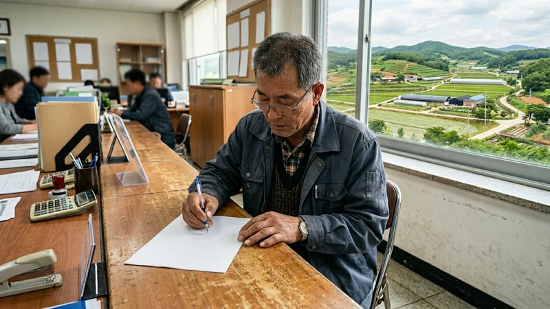 파주시농업기술센터 방문하여 장단콩 생산이력제 신청서를 작성하는 농업인