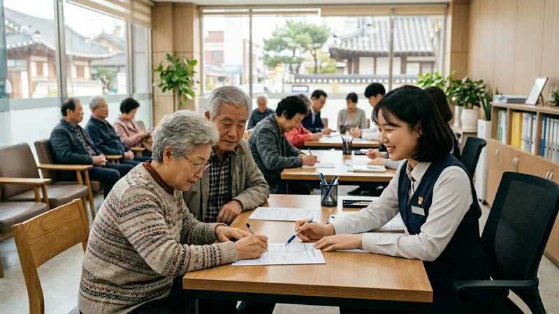 행정복지센터에서 노인일자리 상담받는 어르신 부부