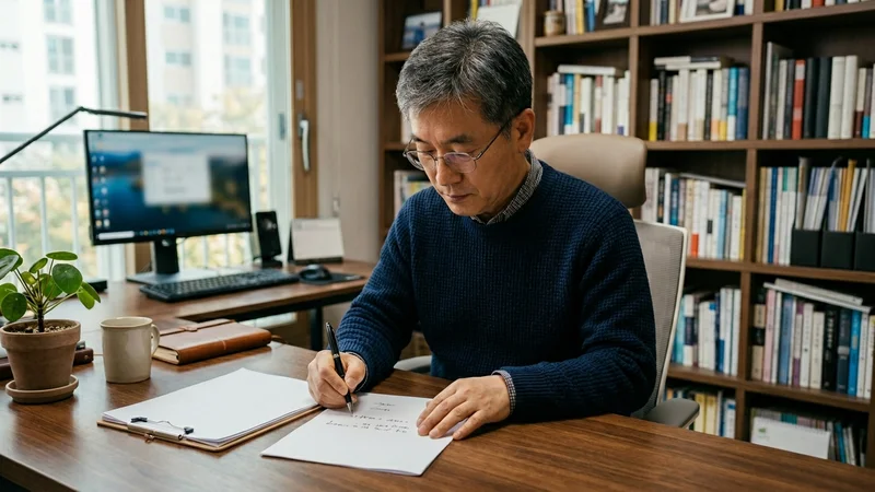 고유가 피해지원금 신청 방법 - 주민센터 창구에서 서류를 제출하는 50대 남성