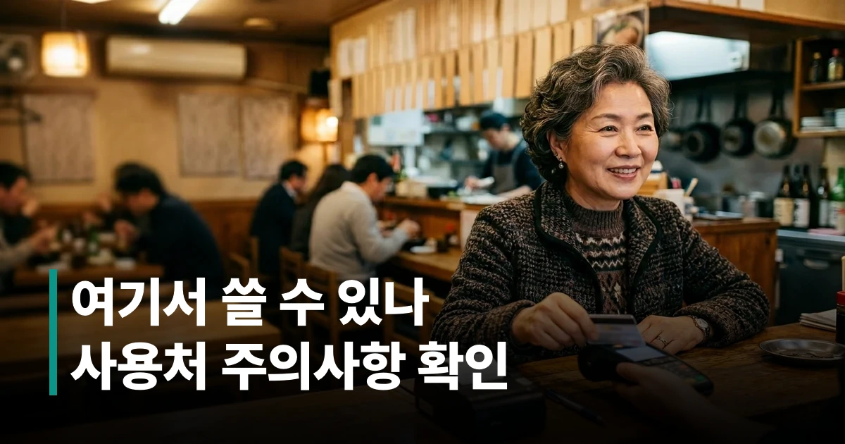 40대 주부가 동네 음식점에서 고유가 피해지원금 카드로 결제하는 모습