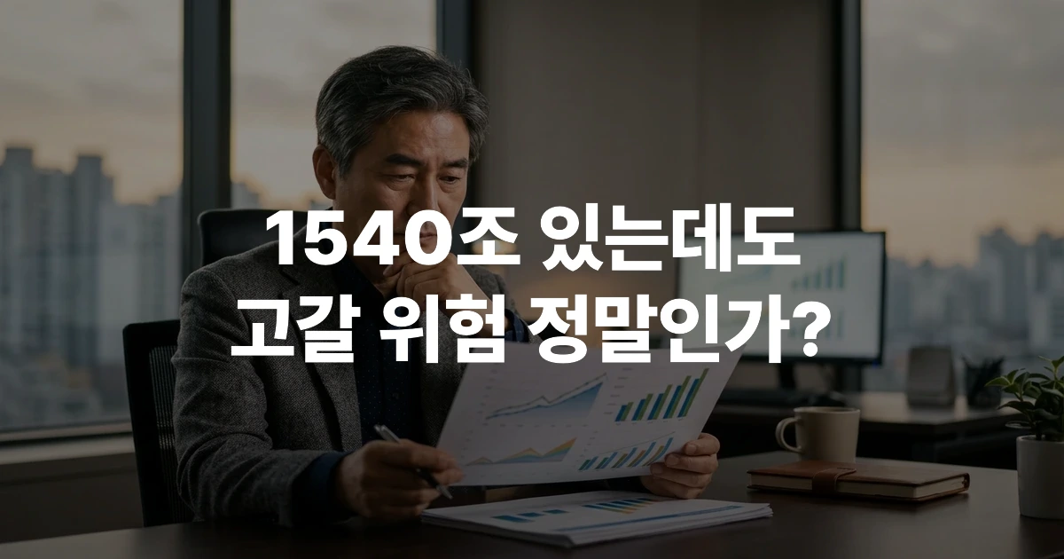 국민연금 1540조 적립금 성장 그래프를 살펴보는 50대 한국 남성