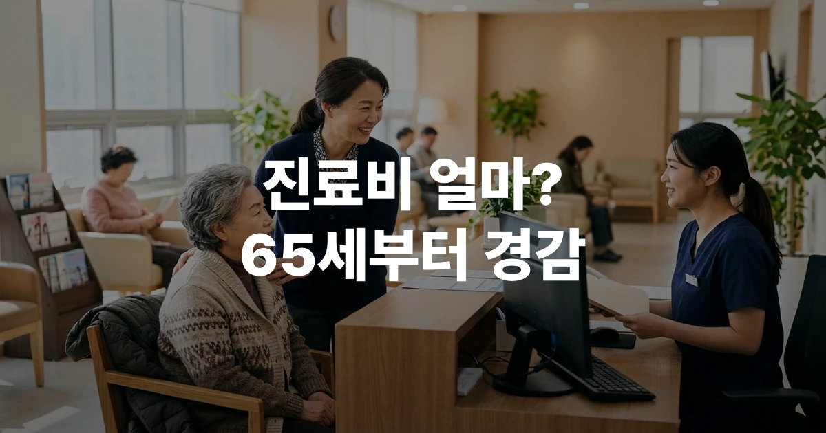 만 65세 이상 노인이 동네 의원 접수 창구에서 진료비 안내를 받는 따뜻한 장면