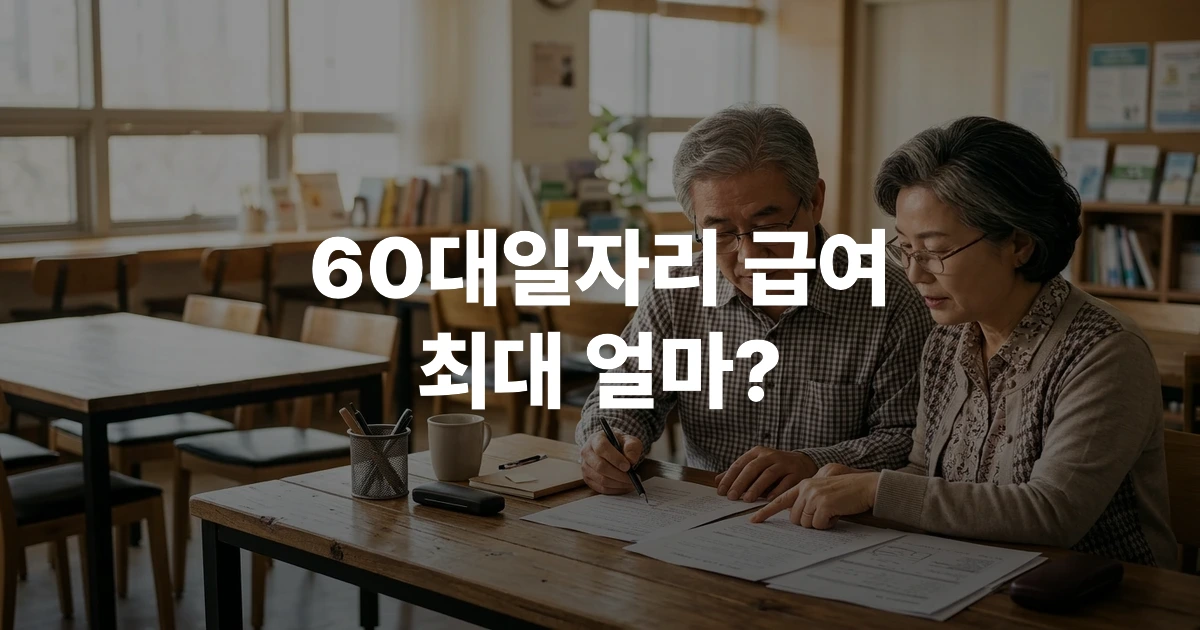 60대 한국 남녀 어르신이 주민센터에서 노인 일자리 신청서를 작성하는 모습