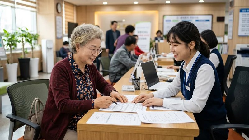 행정복지센터에서 노인일자리 신청 상담 중인 60대 어르신