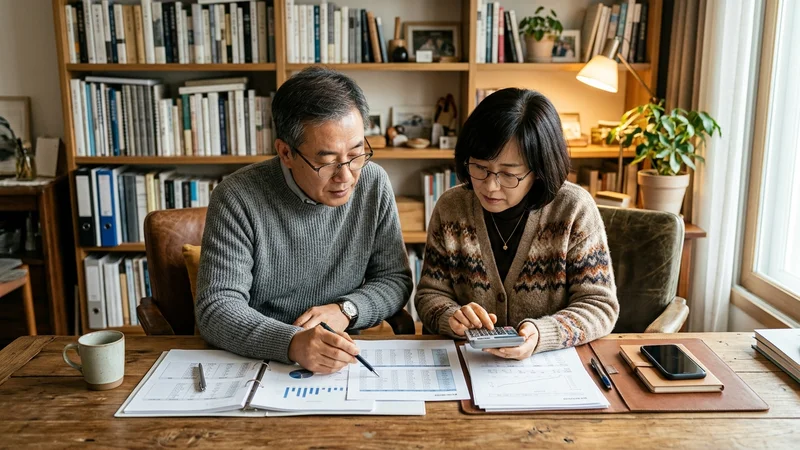 노후 생활비 항목별 지출 비중을 정리한 서류가 놓인 가정 환경