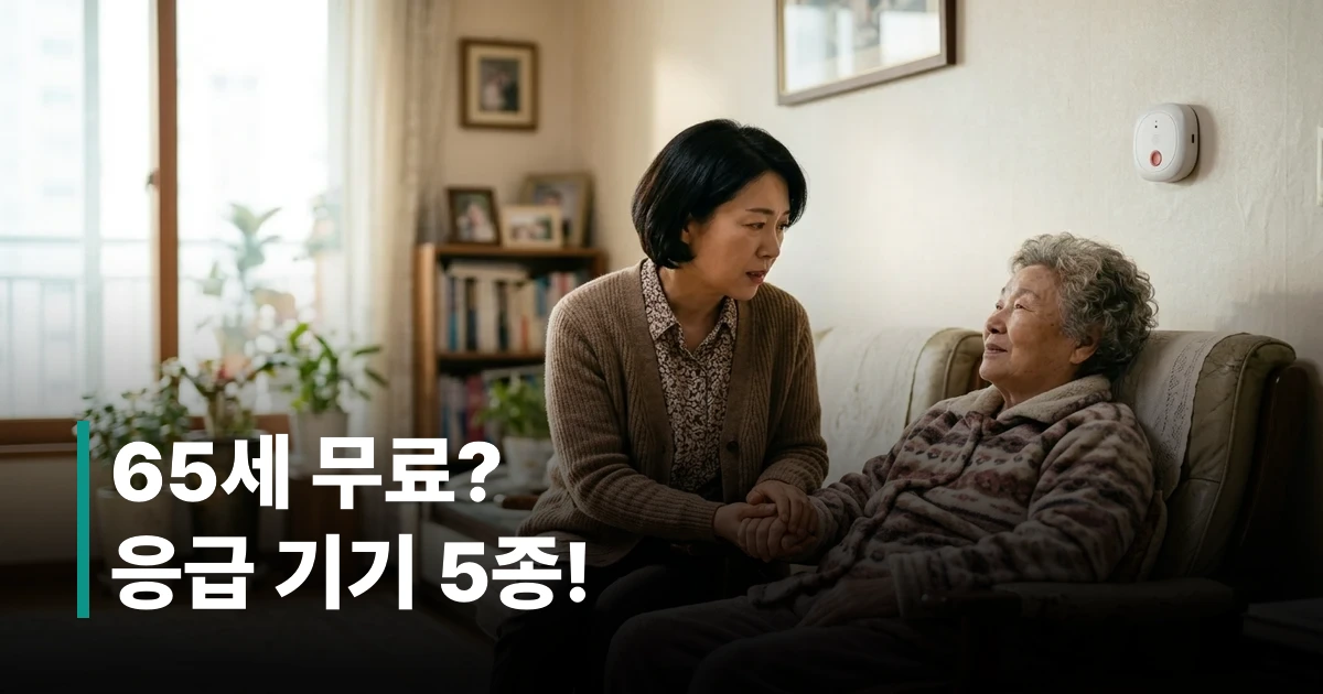 노인이 응급 호출기 빨간 버튼을 누르는 모습, 안전한 가정 환경