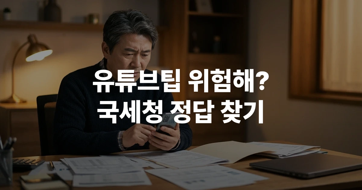 40~60대 한국인이 스마트폰으로 상속세 증여세 유튜브 절세 정보를 확인하며 걱정하는 모습