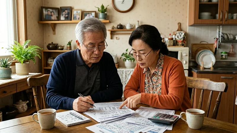 국민연금 실버론 신청 서류와 통장을 책상 위에 올려놓은 모습