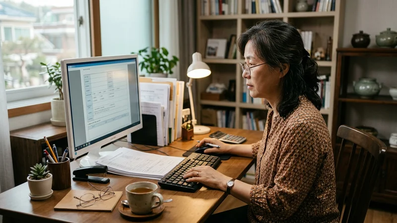 요양보호사 보수교육 온라인 신청 화면을 보며 서류를 준비하는 모습