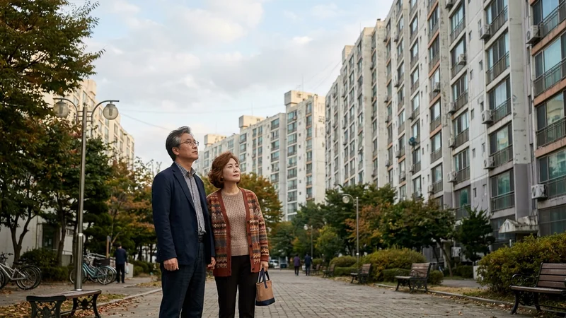 재개발 신청 서류를 검토하는 40~60대 한국인 부동산 소유자