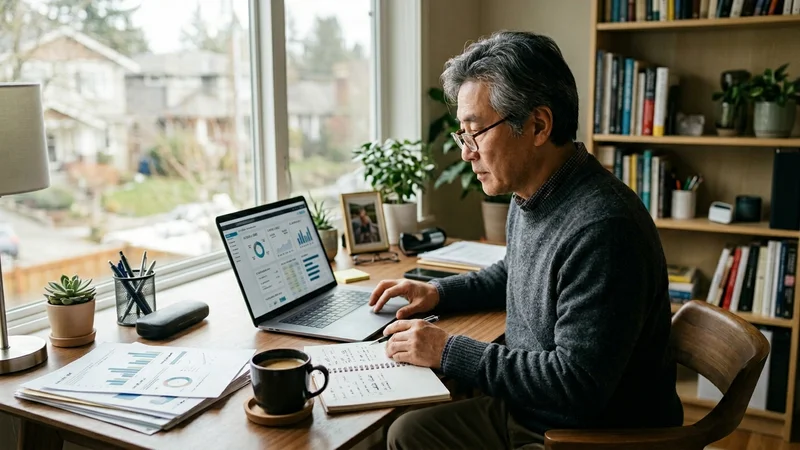 홈택스 연말정산 환급금을 조회하는 40대 직장인