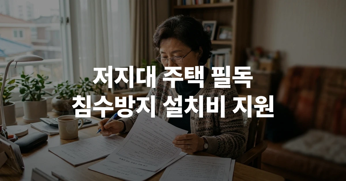 침수방지시설 설치 지원금 신청서를 작성하는 50대 한국인 여성