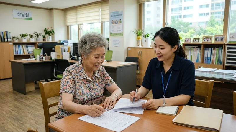 주민센터에서 무더위쉼터 신청 안내를 받는 60대 어르신
