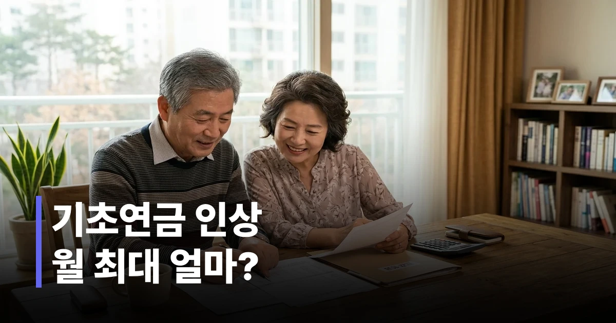 2026년 기초연금 수령액 인상 안내를 확인하는 60대 한국인 어르신