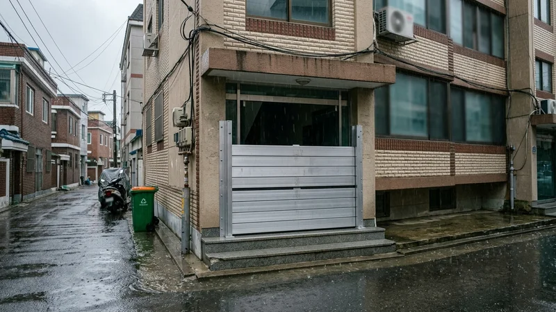 장마철 침수 위험 저지대 부산 주택가 골목 풍경