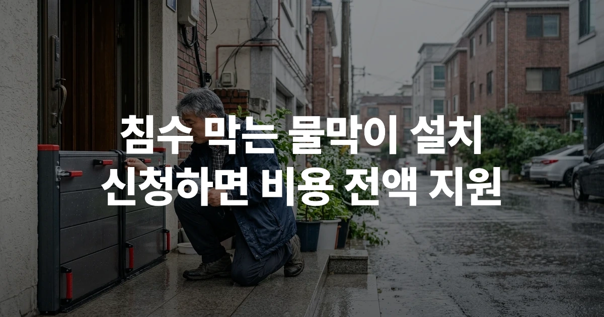부산 주택 현관문에 설치된 침수방지 물막이판을 확인하는 50대 남성