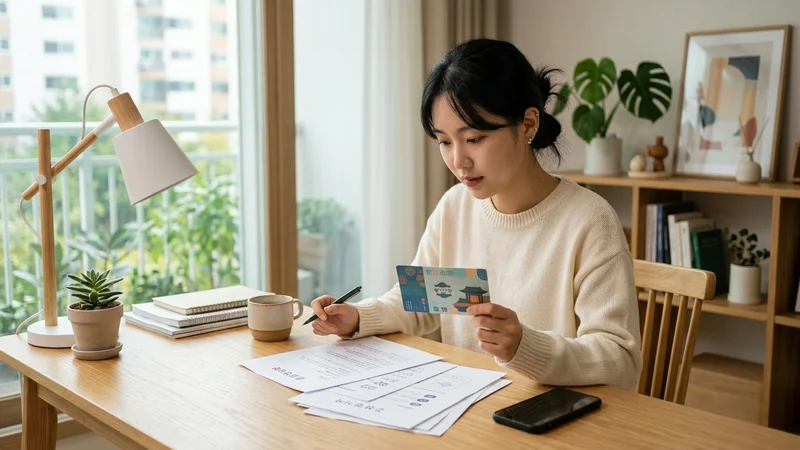 경기도 지역화폐 시흥화폐 카드와 신청서류를 책상 위에 정리하는 모습