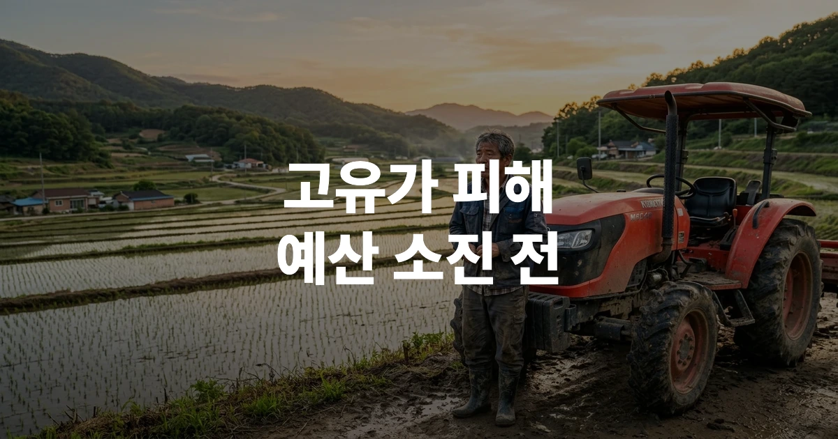 여주시 농촌 들판에서 농기계 연료비를 걱정하는 50대 농업인 남성