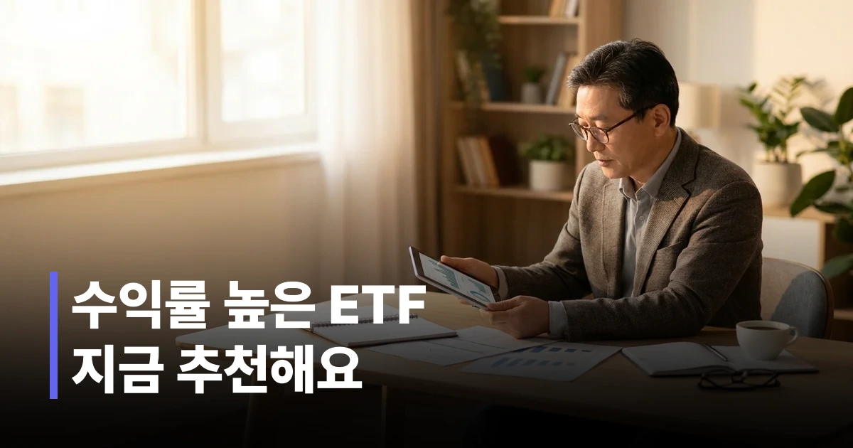 2026년 퇴직연금 ETF 포트폴리오를 태블릿으로 분석하는 50대 한국인 투자자