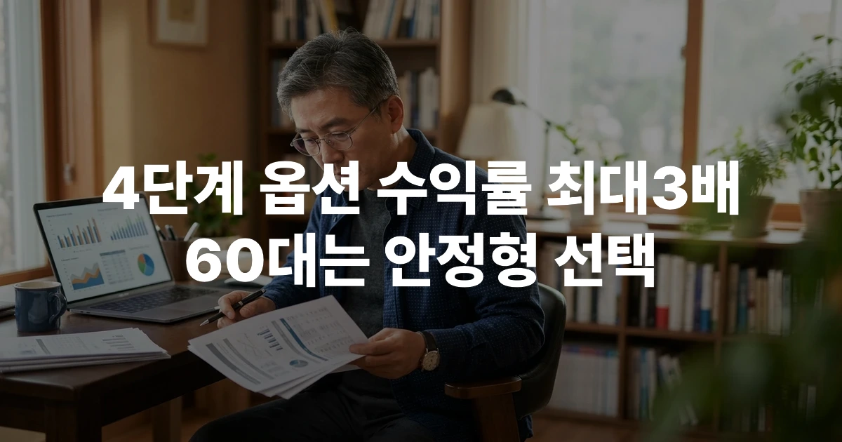 50대 직장인이 노트북으로 퇴직연금 디폴트옵션 수익률 비교표를 꼼꼼히 살펴보는 모습