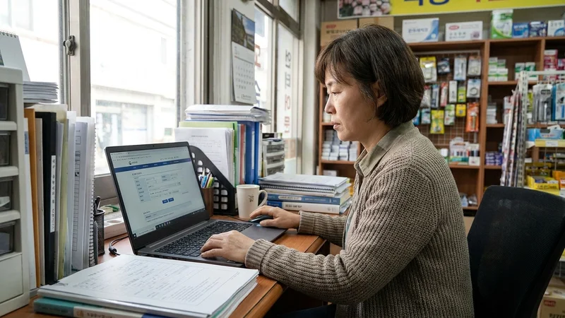 소상공인 정책자금 융자 신청서를 작성하는 40대 자영업자