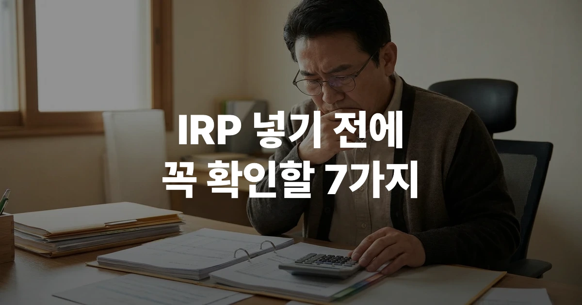 IRP 계좌 단점을 꼼꼼히 검토하는 50대 한국인 직장인의 진지한 표정