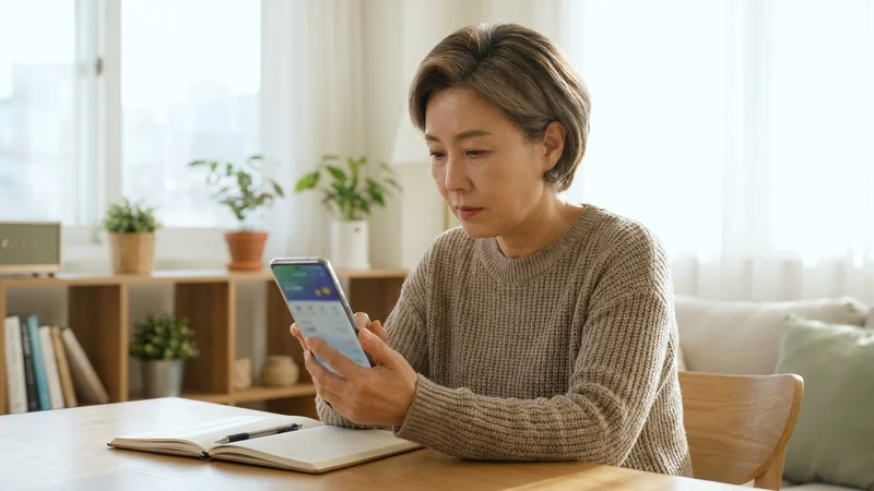 스마트폰으로 ISA 계좌 개설을 진행하는 40대 여성