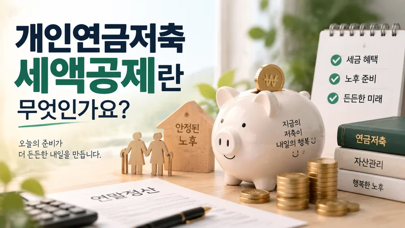 개인연금저축 세액공제의 개념과 안정적인 노후 준비를 표현한 돼지저금통과 연금 관련 금융 이미지