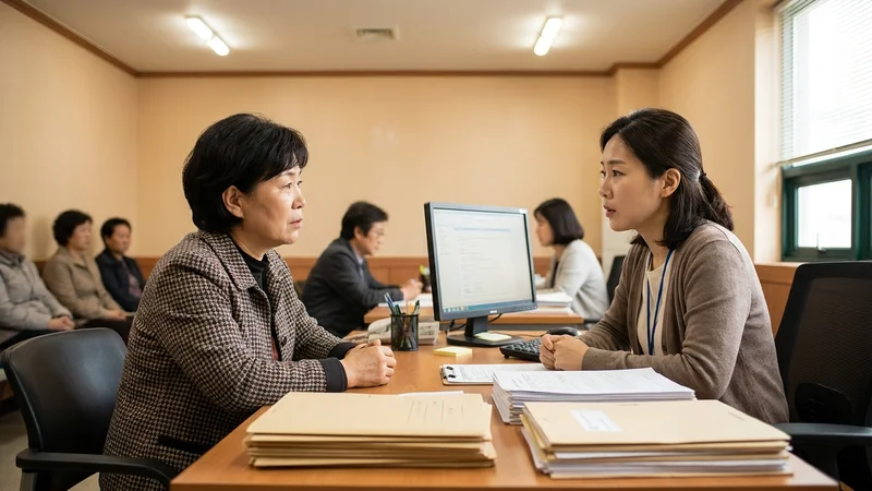 기초생활수급자 신청 서류를 검토하는 40대 여성