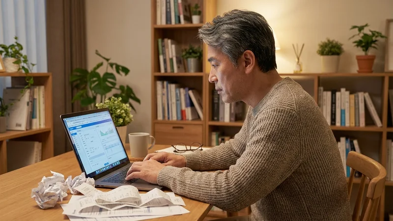 스마트폰으로 건강보험 환급금을 조회하는 중년 여성