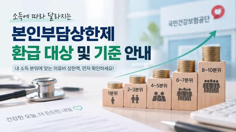 소득 분위에 따른 본인부담상한제 환급 기준을 보여주는 단계별 의료비 상한액 안내 이미지