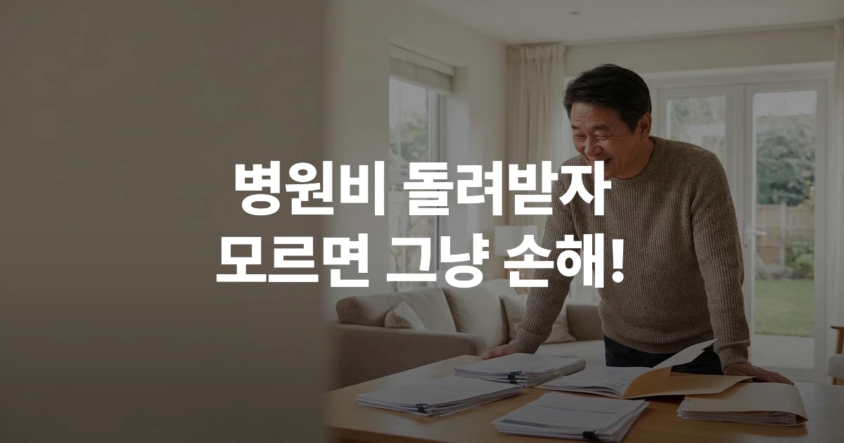 병원비 영수증을 검토하며 환급 안내문을 확인하는 50대 남성