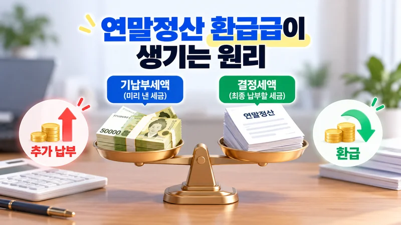 기납부세액과 결정세액을 비교해 환급 또는 추가 납부 여부를 확인하는 세금 정산표.