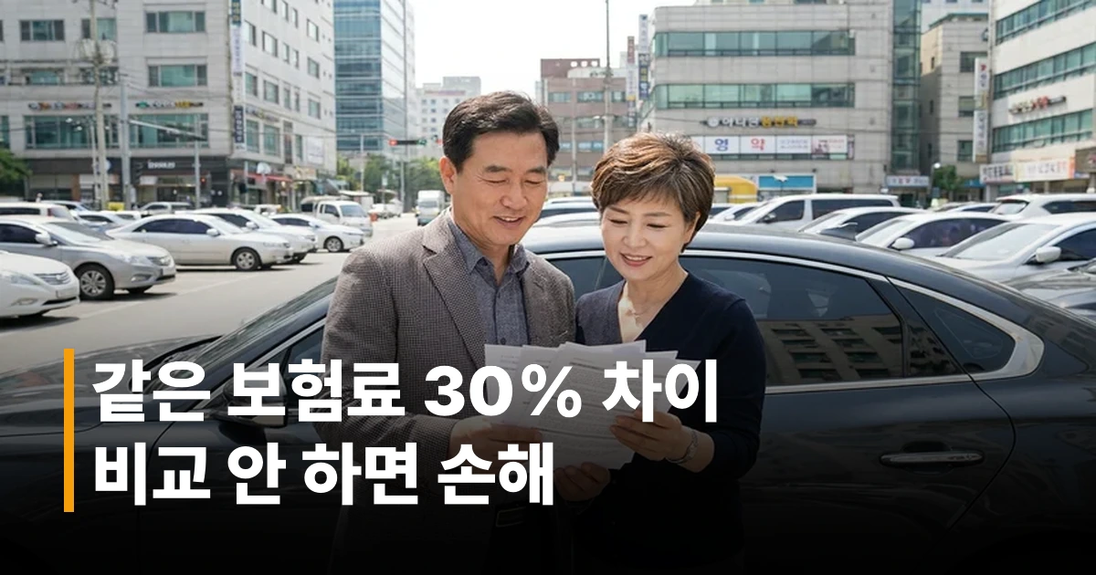 50대 남성이 스마트폰과 노트북으로 자동차보험 비교견적을 검색하는 모습