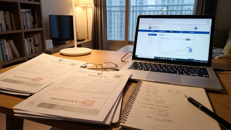 스마트폰 앱으로 국민연금 예상수령액을 확인하는 화면과 연금 관련 서류