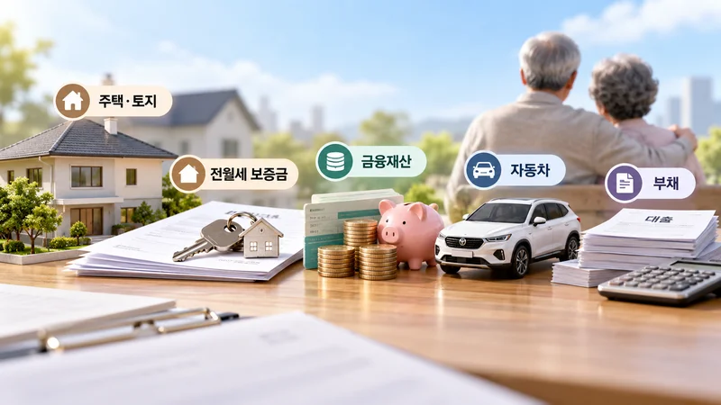 기초연금 신청 절차와 방법을 보여주는 노년 부부의 복지센터 방문 및 신청서 작성 장면 이미지