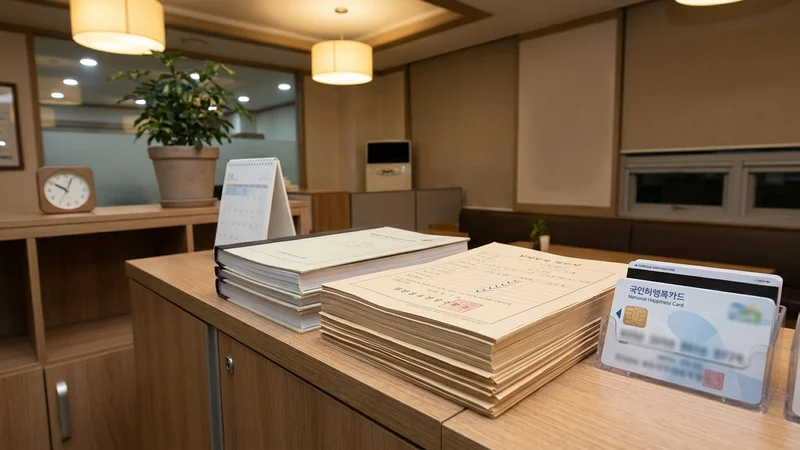 에너지 바우처 신청서와 복지 안내 책자가 놓인 주민센터 창구 책상