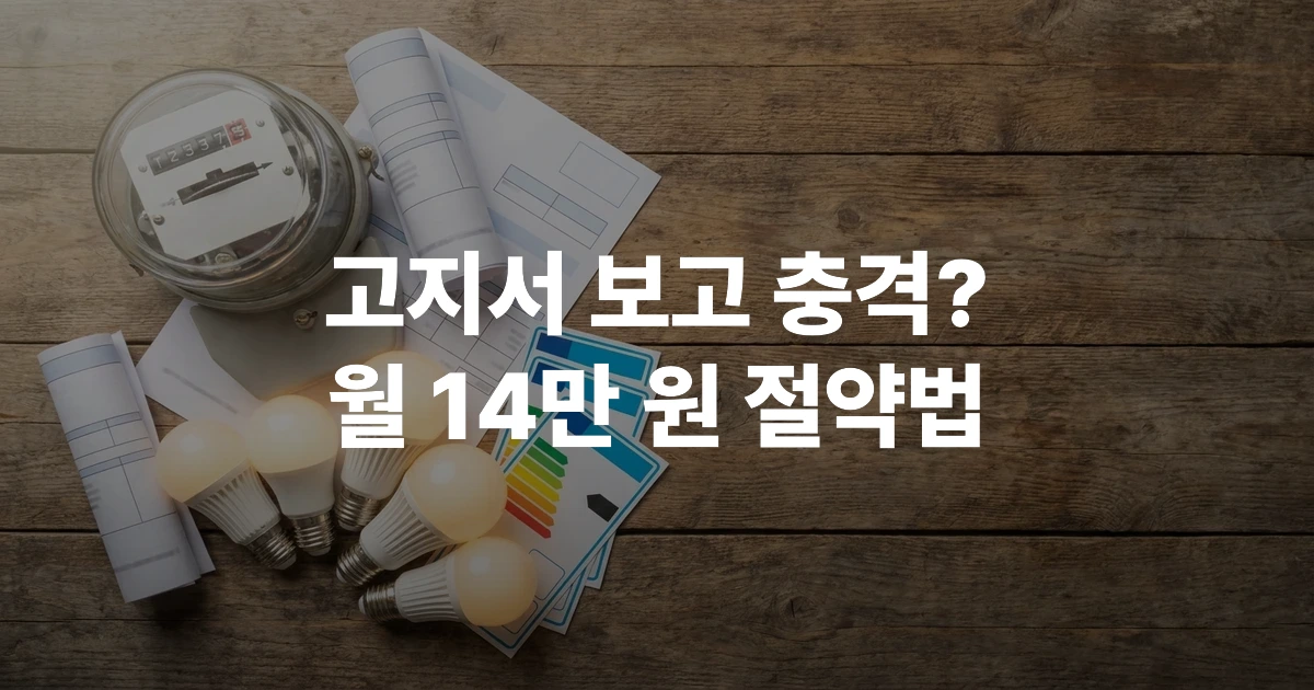 전기요금 고지서, 전력계량기, LED 전구가 놓인 테이블 — 전기요금 절약 방법 안내