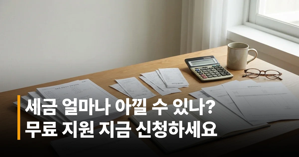 경기신보 소상공인 절세 지원 관련 세금 서류와 계산기 및 영수증 모음